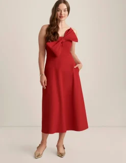 Cheap Anne Klein A Line Midi With Bow Bodice Titian Red