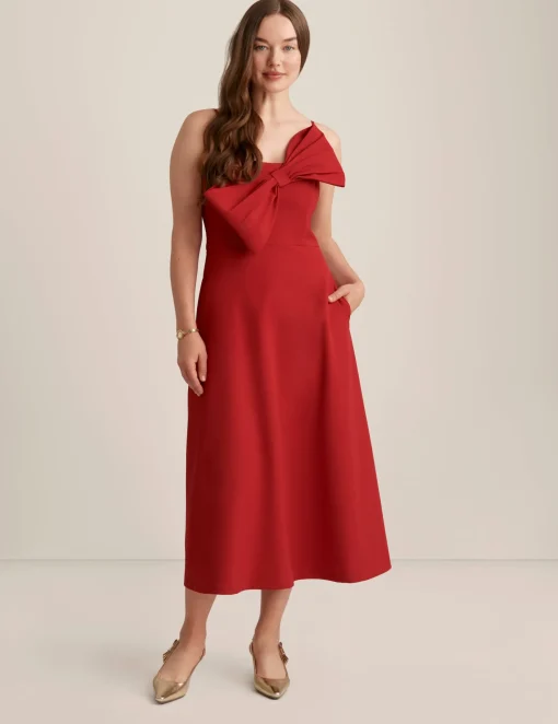 Cheap Anne Klein A Line Midi With Bow Bodice Titian Red