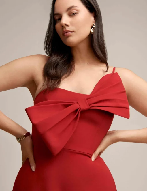 Cheap Anne Klein A Line Midi With Bow Bodice Titian Red