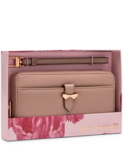 Online Anne Klein AK Boxed Slim Zip Wallet With Bow Detailing And Wristlet Strap Stone