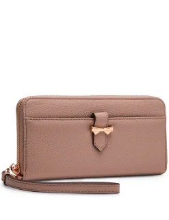 Online Anne Klein AK Boxed Slim Zip Wallet With Bow Detailing And Wristlet Strap Stone