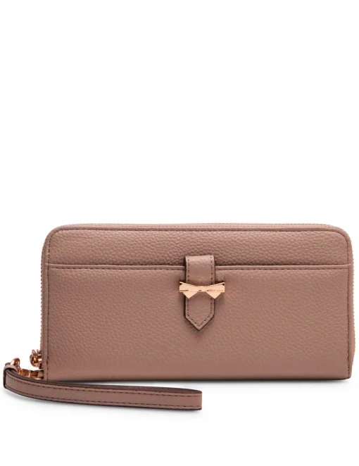 Online Anne Klein AK Boxed Slim Zip Wallet With Bow Detailing And Wristlet Strap Stone