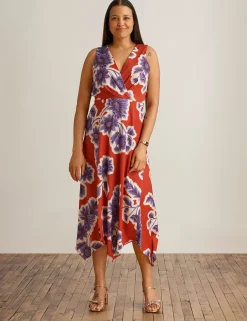 Sale Anne Klein Asymmetrical Surplice Dress Tandoori Red Multi