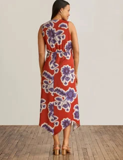 Sale Anne Klein Asymmetrical Surplice Dress Tandoori Red Multi
