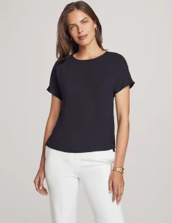 Shop Anne Klein Bateau Neck Short Sleeve Blouse Anne Black
