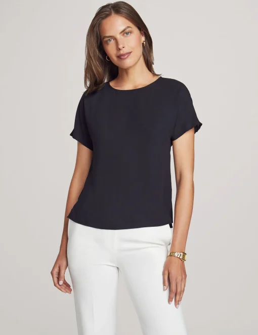 Shop Anne Klein Bateau Neck Short Sleeve Blouse Anne Black
