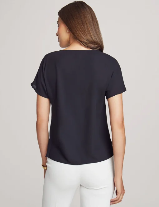 Shop Anne Klein Bateau Neck Short Sleeve Blouse Anne Black