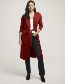 Cheap Anne Klein Belted Long Cardigan- Sale Titian Red