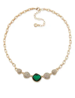 Cheap Anne Klein Bezel Set Station Necklace Gold Tone