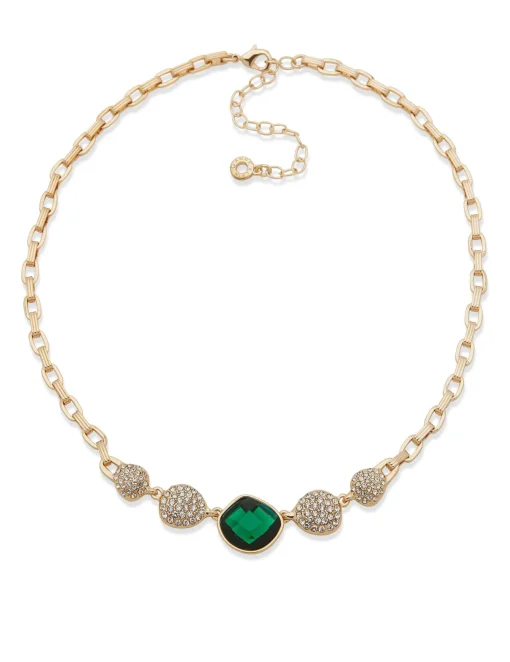 Cheap Anne Klein Bezel Set Station Necklace Gold Tone