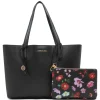 Clearance Anne Klein Bonded Double Compartment Tote With Striped Pouch Black/AK Blurred Floral