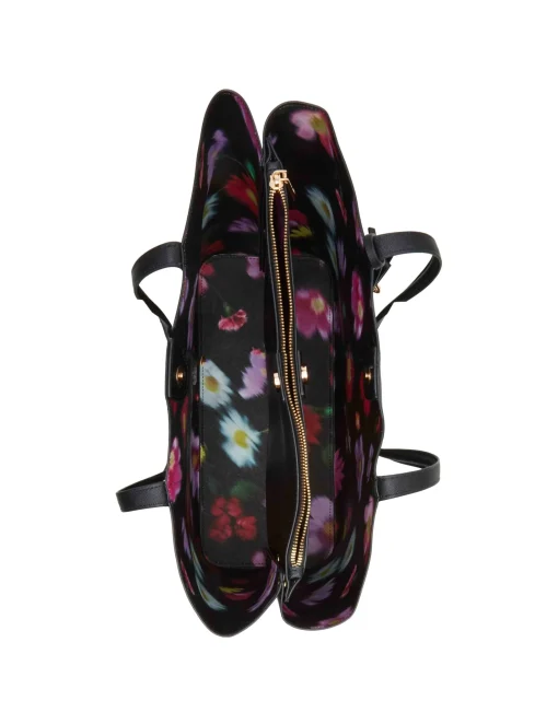 Clearance Anne Klein Bonded Double Compartment Tote With Striped Pouch Black/AK Blurred Floral