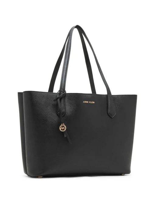 Clearance Anne Klein Bonded Double Compartment Tote With Striped Pouch Black/AK Blurred Floral