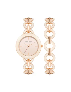 Fashion Anne Klein Boyfriend Circular Link Bracelet Watch Set- Sale Blush Pink/ Rose Gold Tone