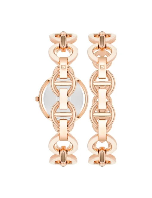 Fashion Anne Klein Boyfriend Circular Link Bracelet Watch Set- Sale Blush Pink/ Rose Gold Tone