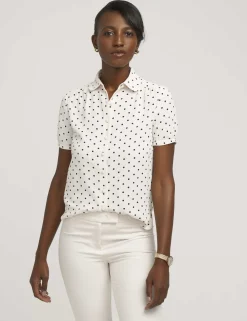 Best Anne Klein Button Down Blouse With Cap Sleeve Anne White/Anne Black