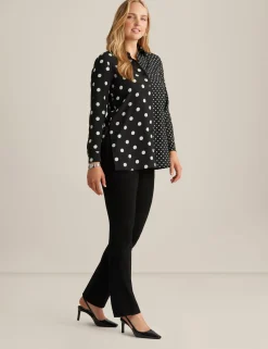 New Anne Klein Button Front Long Sleeve Shirt Bright White/Anne Blac