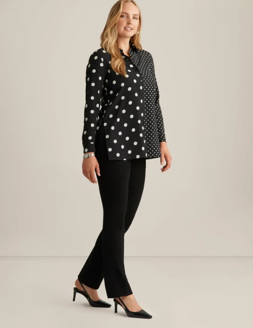 New Anne Klein Button Front Long Sleeve Shirt Bright White/Anne Blac
