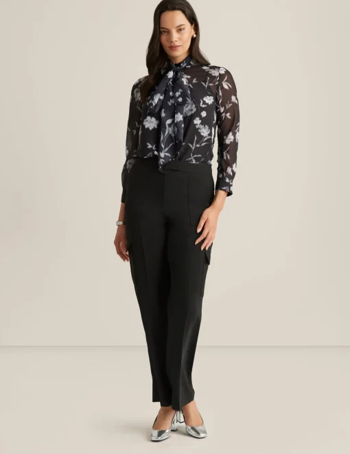 Discount Anne Klein Button Front Long Sleeve Blouse Anne Black Multi