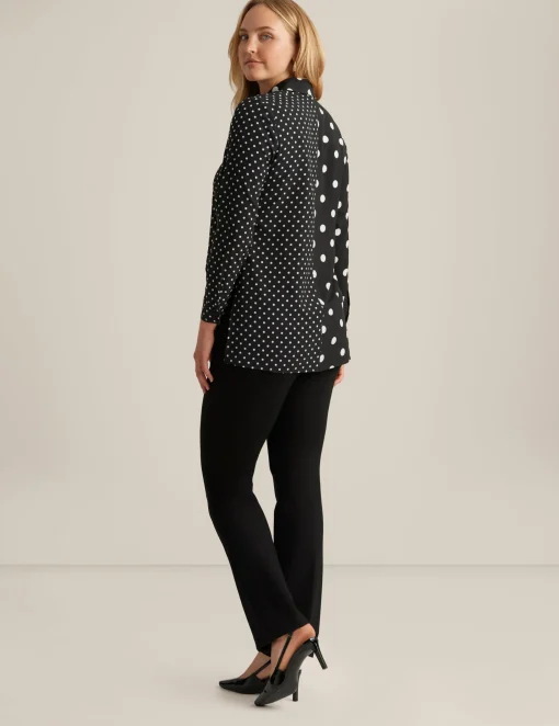 New Anne Klein Button Front Long Sleeve Shirt Bright White/Anne Blac
