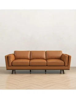 Hot Anne Klein Cardano Cognac Tan 89" Genuine Leather Sofa