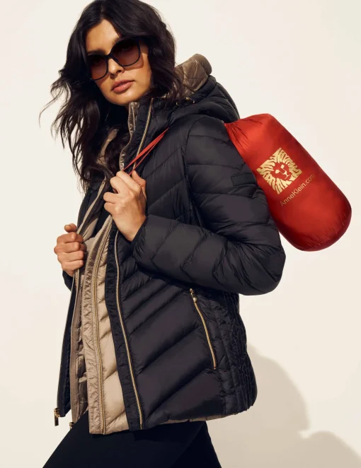 Store Anne Klein Chevron Packable Puffer Jacket