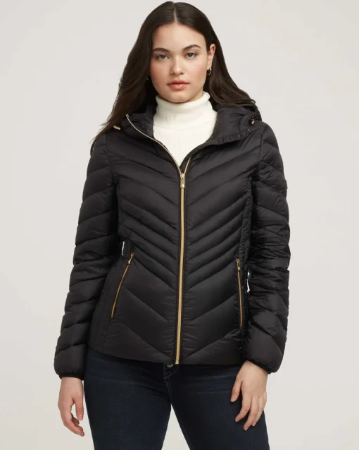 Store Anne Klein Chevron Packable Puffer Jacket