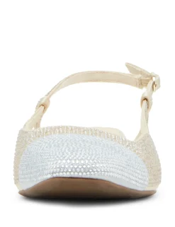 New Anne Klein Cindy Crystal Slingback Flat Platinum
