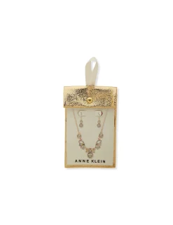 Outlet Anne Klein Cluster Earring/ Necklace Set-Neutral Crystal