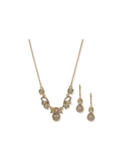 Outlet Anne Klein Cluster Earring/ Necklace Set-Neutral Crystal