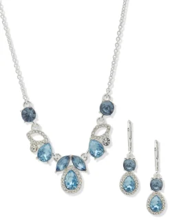 Sale Anne Klein Cluster Pendant Necklace/Earring Set Silver Tone