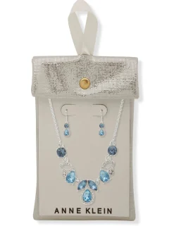 Sale Anne Klein Cluster Pendant Necklace/Earring Set Silver Tone