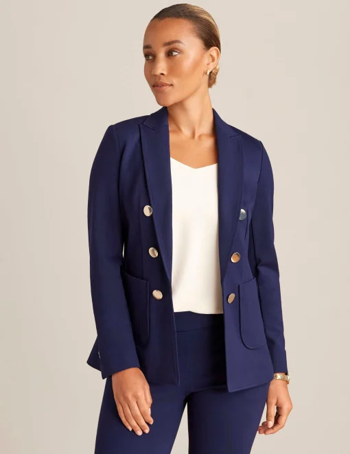 Outlet Anne Klein Compression Collection Faux Double Breasted Jacket With Patch Pockets Distant Mountain