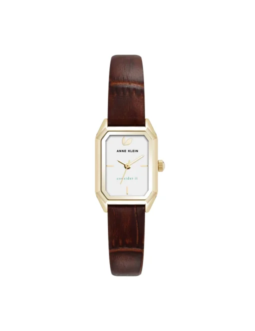 Fashion Anne Klein Consider It Octagonal Leather Band Watch