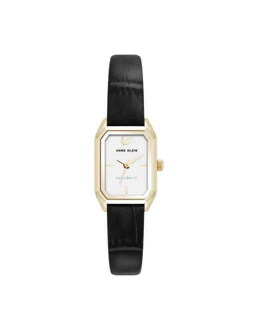 Fashion Anne Klein Consider It Octagonal Leather Band Watch