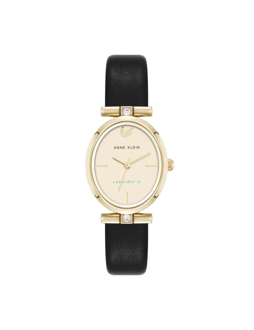 Fashion Anne Klein Consider It Oval Case Leather Watch