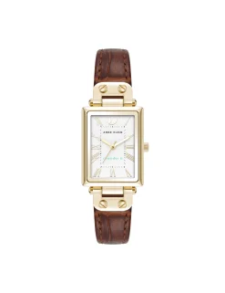Hot Anne Klein Consider It Rectangular Case Leather Watch