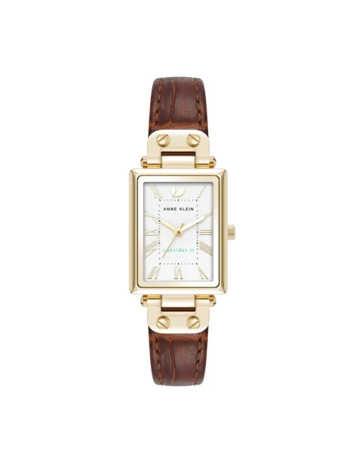Hot Anne Klein Consider It Rectangular Case Leather Watch