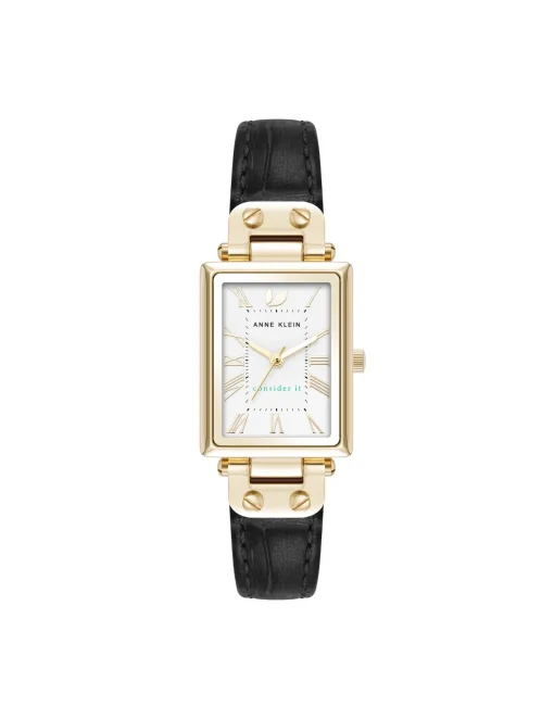 Hot Anne Klein Consider It Rectangular Case Leather Watch