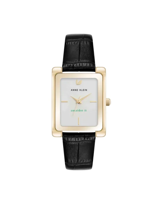 Best Anne Klein Consider It Rectangular Leather Band Watch