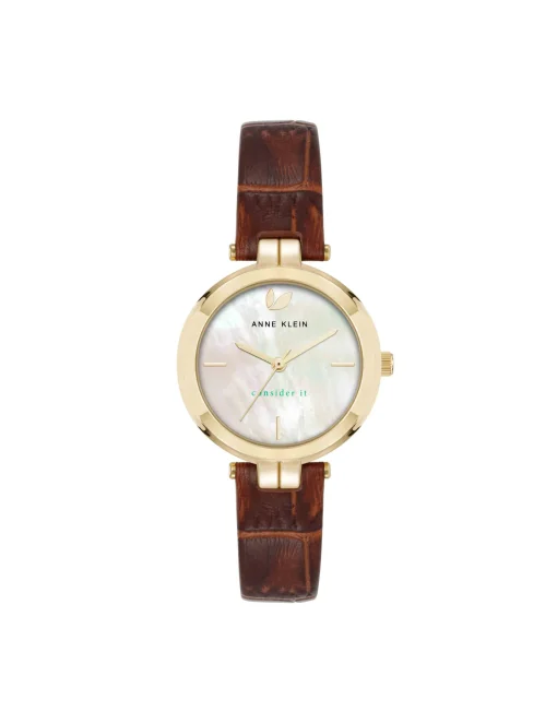 New Anne Klein Consider It Round Leather Band Watch