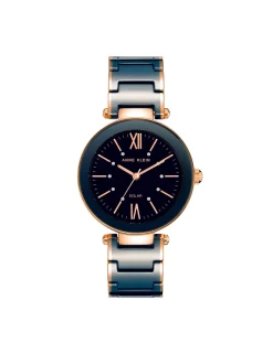 Hot Anne Klein Consider It Solar Powered Ceramic Watch Navy/Rose Gold-Tone