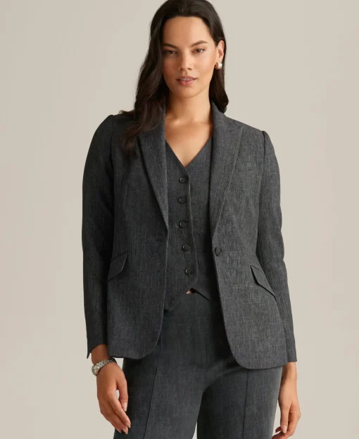 Shop Anne Klein Crossdye Stretch One Button Jacket Anne Black Multi