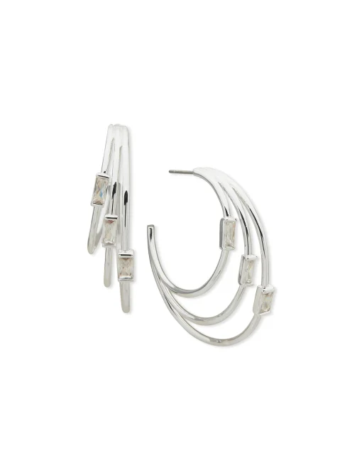 Store Anne Klein CZ 3 Row Hoop Earrings