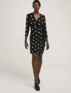 Fashion Anne Klein Dot Print Faux Wrap Dress Anne Black/Anne White