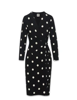 Fashion Anne Klein Dot Print Faux Wrap Dress Anne Black/Anne White