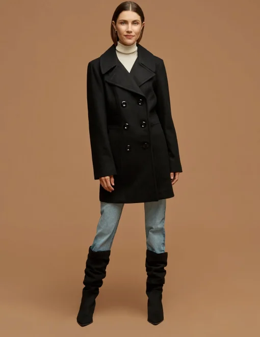 Cheap Anne Klein Double Breasted Wool Coat Black