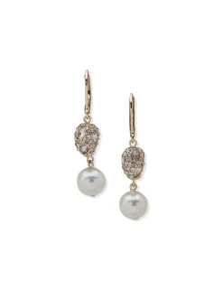 Outlet Anne Klein Double Drop Crystal Faux Pearl Nugget Earrings