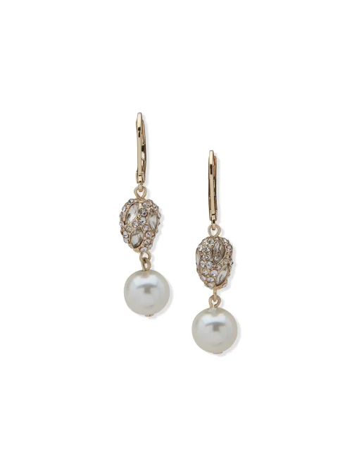 Outlet Anne Klein Double Drop Crystal Faux Pearl Nugget Earrings