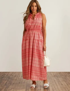 Clearance Anne Klein Drawstring Maxi Dress Hbscs Red/Pearl Wht